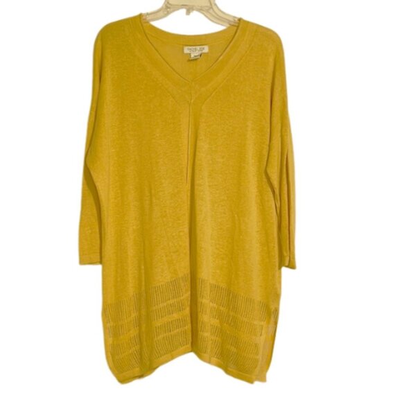 Rachel Zoe Yellow Linen Slouchy‎ Coastal Grandma Lagenlook Tunic Sweater Medium - Picture 1 of 9